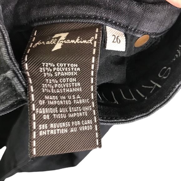7 For All Mankind Womens Skinny Jeans Mid-Rise Black Dark Wash Cotton Stretch 26 - Picture 8 of 9